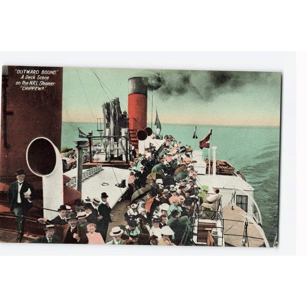 Vintage 1910 NRL Steamer Chippewa Outward Bound Deck Scene Postcard